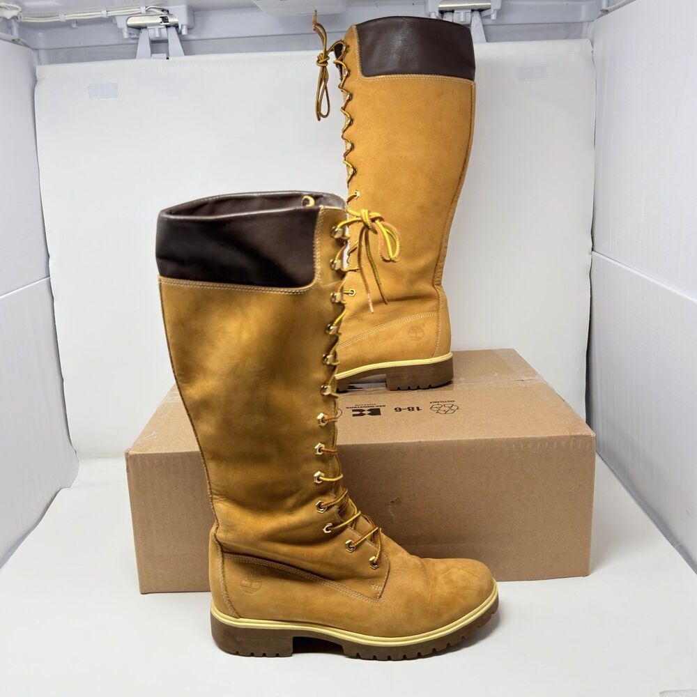 Vintage Y2K Timberland Tall Lace Up Boots Womens Size 9M Leather Knee-High Rare